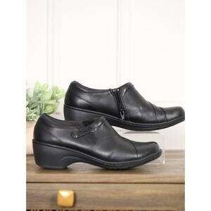 Clarks Collection Black Leather Comfort Wedge Shoes Size 8 Work Cushion Soft